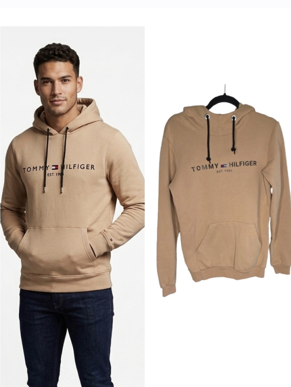 Tommy Hilfiger Men's Beige Logo Pullover Hoodie Men's Size Medium